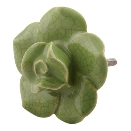 Pea Green Crackle Rose Flower Ceramic Knobs Online